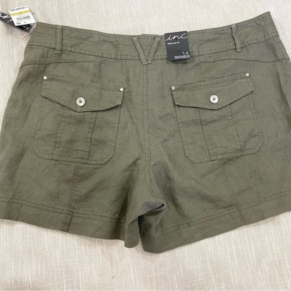 NWT INC Olive Regular Fit Linen Shorts Size 14 - Picture 2 of 7
